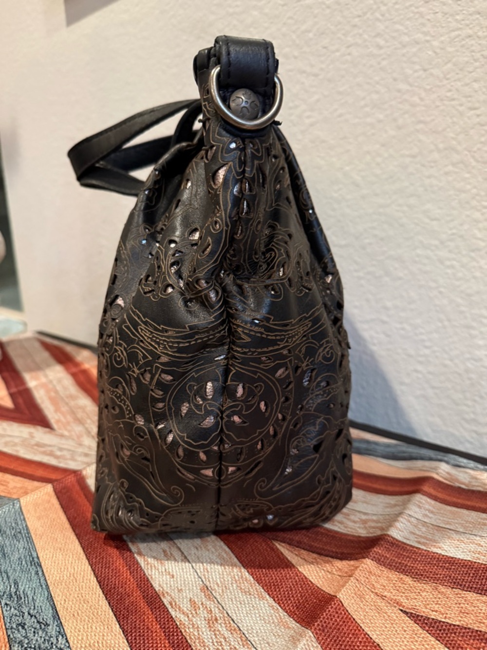 Patricia Nash Metallic Tooled Laser Lace Benvenuto Tote - Black - Picture 5 of 8